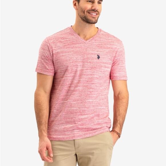 U.S. POLO LINEAR SPACE DYE V-NECK T-SHIRT logo Short sleeves Tee Size Large - Picture 1 of 6